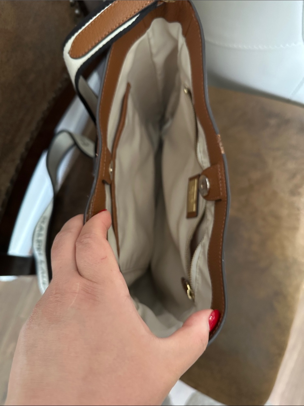 Ralph Lauren Cognac Leather Crossbody with Branded Canvas Strap - Picture 11 of 14
